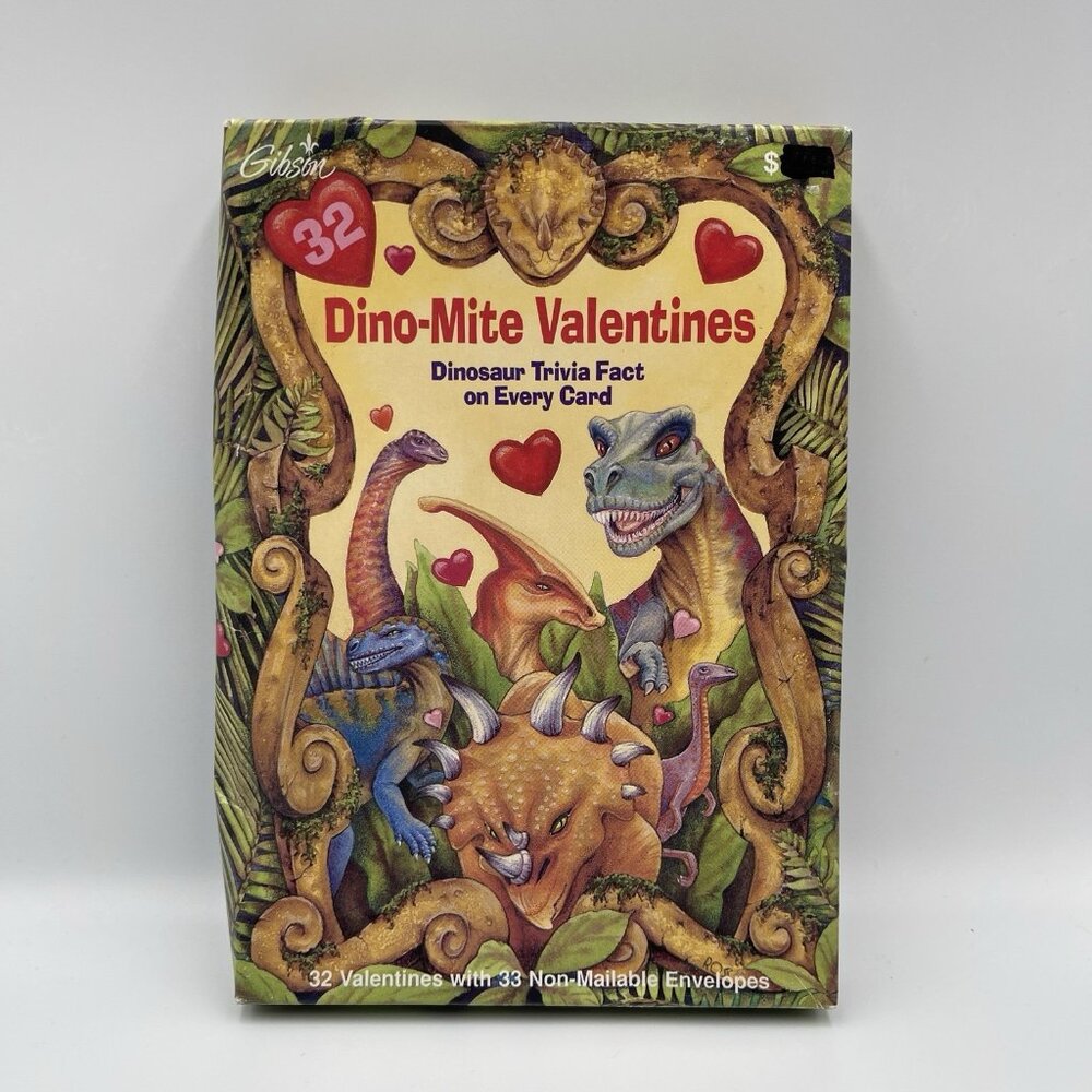 Vintage Unopened Box of 32 Dino-Mite Valentines 1990s Gibson Greetings